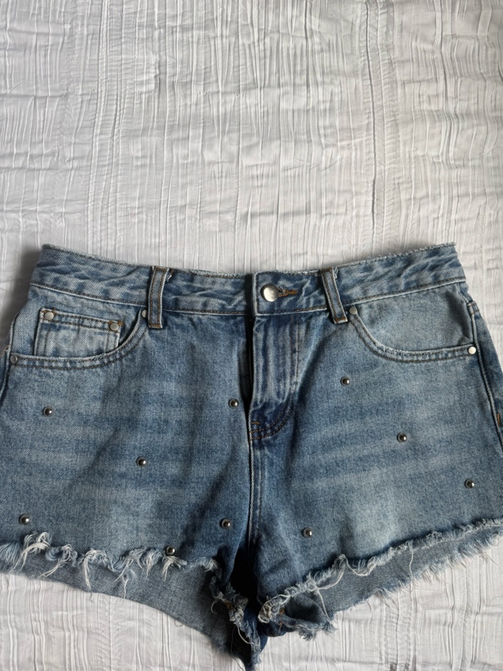 Tobi Light Blue Studded Denim Shorts